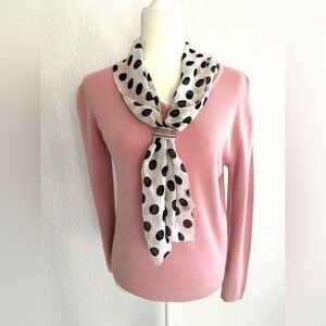 Pink Sweater with Attached Polka Dot Scarf -